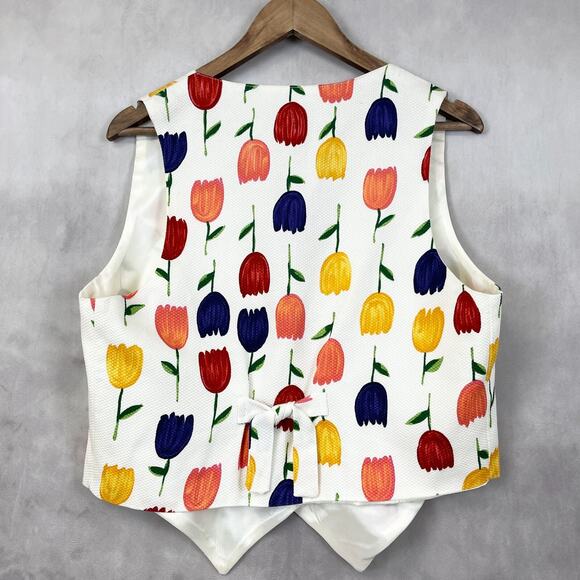 VTG Saddle River Womens Vest Sz Medium Tulips Flowers Spring Artsy Boho Cottage - Picture 2 of 6